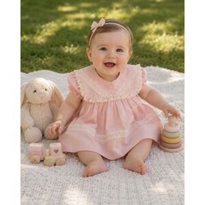Vintage Pink Heirloom Dress w/ ruffles and peterpan collar (infant)